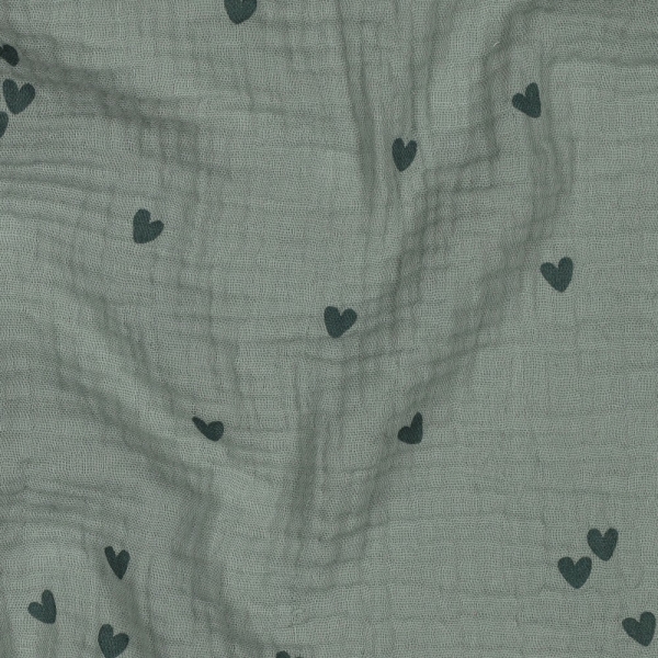 0,5m Musselin kleine Herzen Nil Grün