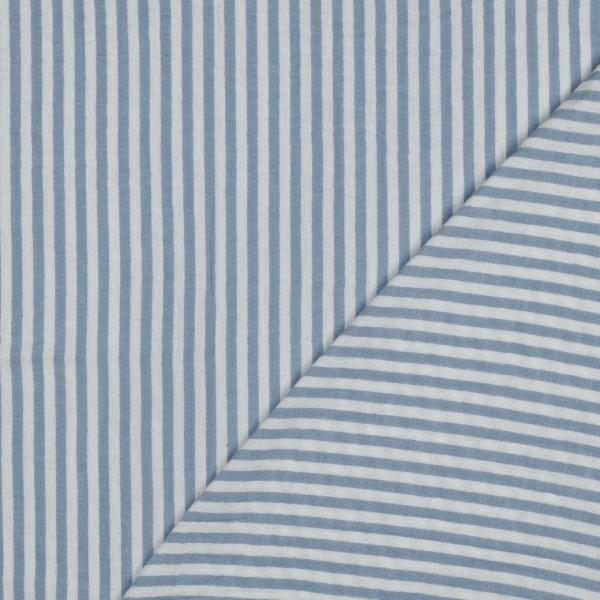 Preview: 0,5m Musselin Streifen garngefärbt Hellblau Weiss
