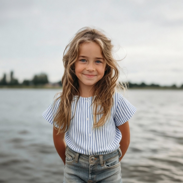 0,5m Musselin Streifen garngefärbt Hellblau Weiss