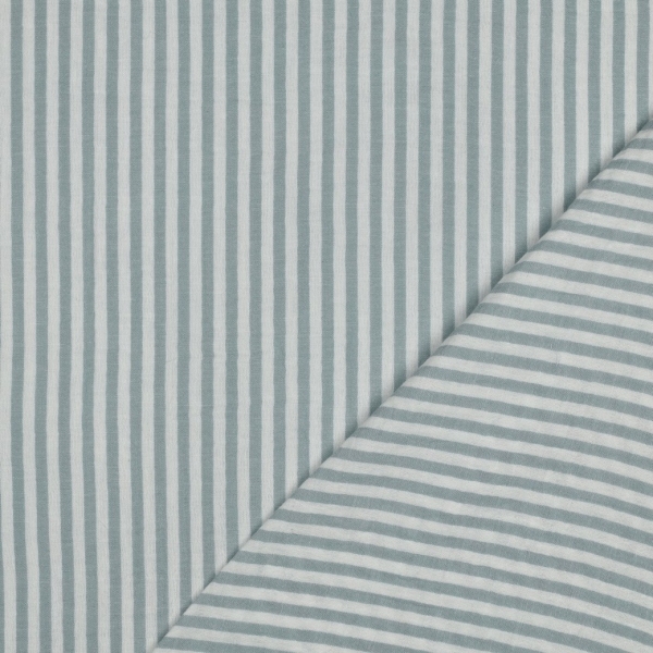 Preview: 0,5m Musselin Streifen garngefärbt Salbei Weiss