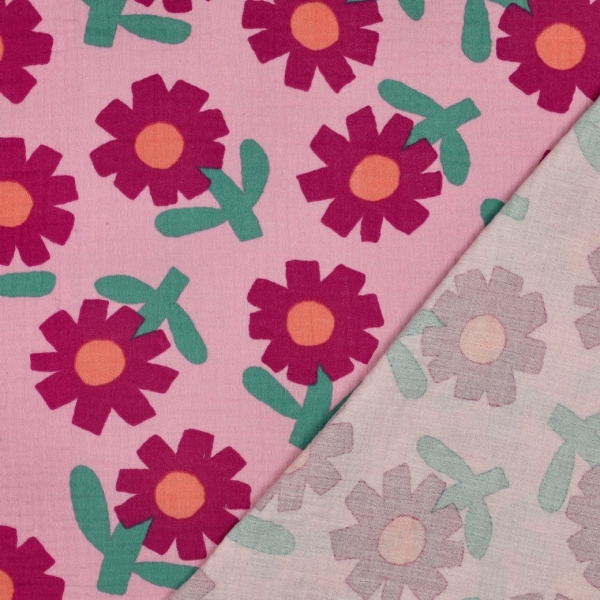 Preview: 0,5m Bio Musselin Blumen Rosa - by Jennifer Bouron
