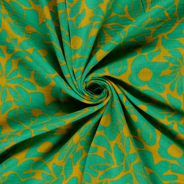 Preview: 0,5m Musselin Blumen Lime Grün