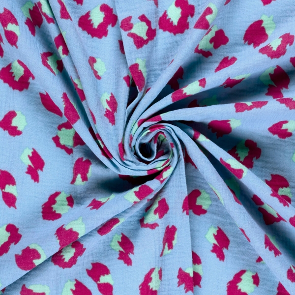 Preview: 0,5m Musselin Animalprint Leo Eisblau