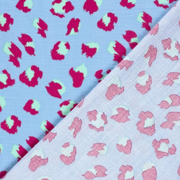 Preview: 0,5m Musselin Animalprint Leo Eisblau