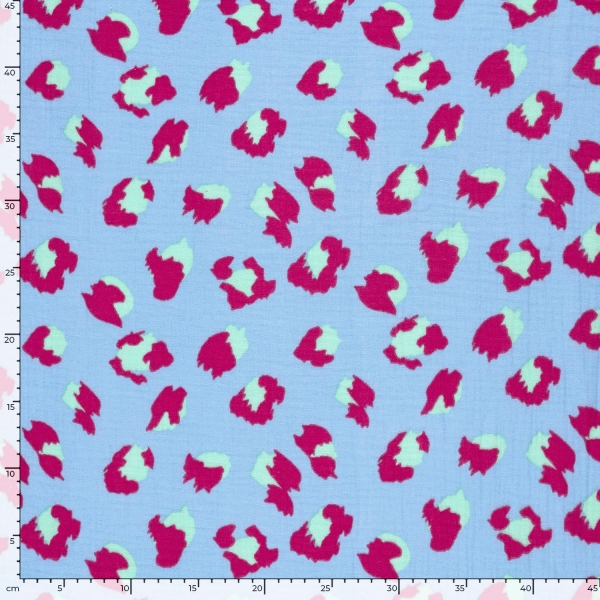 0,5m Musselin Animalprint Leo Eisblau