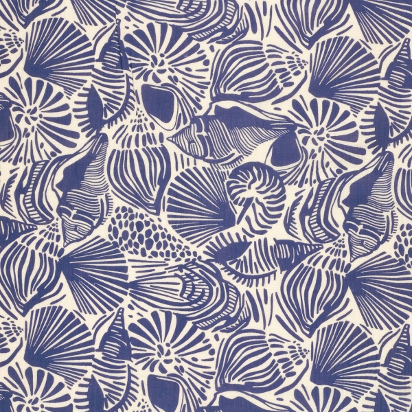 Preview: 0,5m Musselin Muscheln Meerblau Weiss