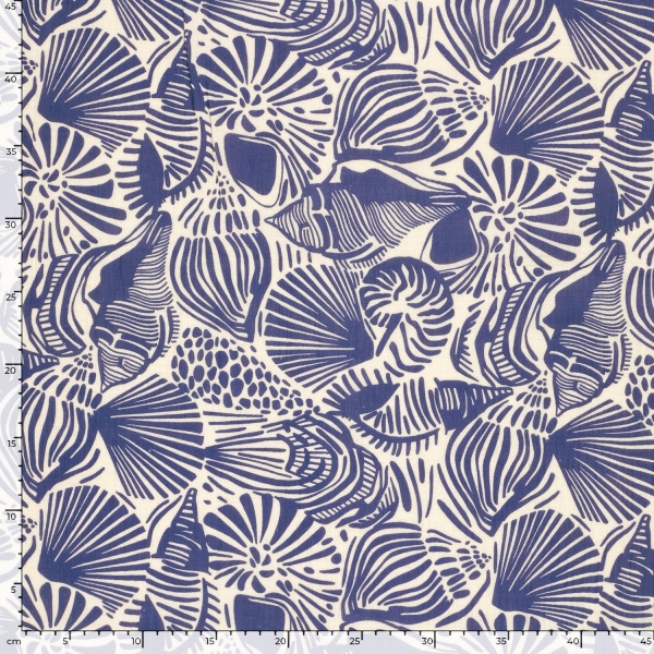 0,5m Musselin Muscheln Meerblau Weiss