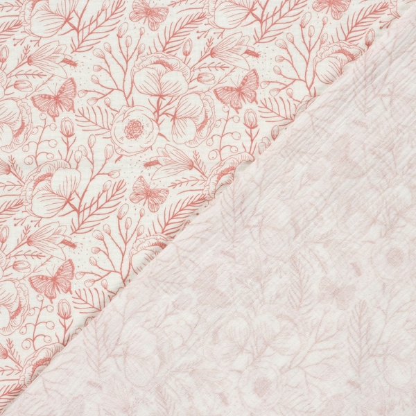 Preview: 0,5m Musselin Blumen & Schmetterlinge