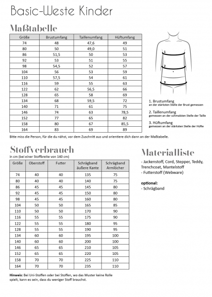 Schnittmuster Fadenkäfer Basic Weste Kinder
