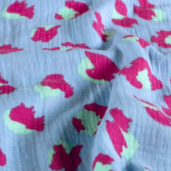 0,5m Musselin Animalprint Leo Eisblau