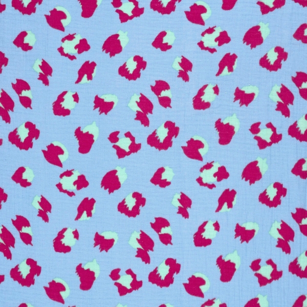 0,5m Musselin Animalprint Leo Eisblau