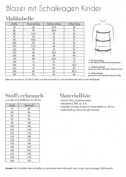 Schnittmuster Fadenkäfer Blazer mit Schalkragen Kinder