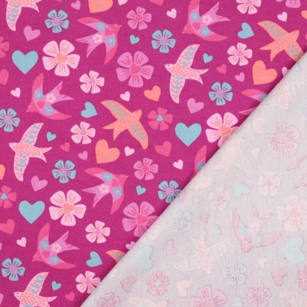 0,5m Flanell Vögel Blüten Pink