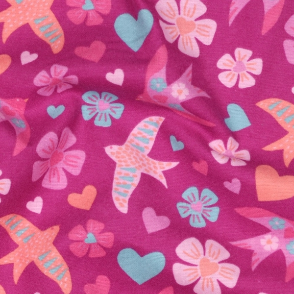 0,5m Flanell Vögel Blüten Pink