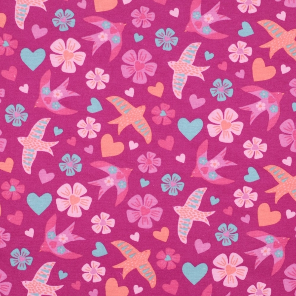 0,5m Flanell Vögel Blüten Pink
