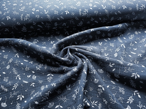 0,5m Musselin Ginko und Blätter Marine